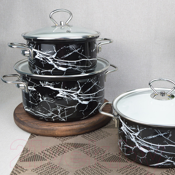 Изображение товара Набор кастрюль КМЗ Черный мрамор 1 Элит (3шт, черный)