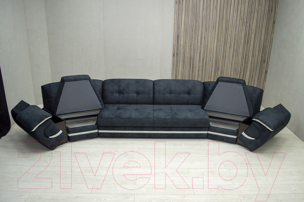 Изображение товара Диван Петрамебель Браво (брабус 17 темно-серый велюр/брабус 15 светло-серый велюр)