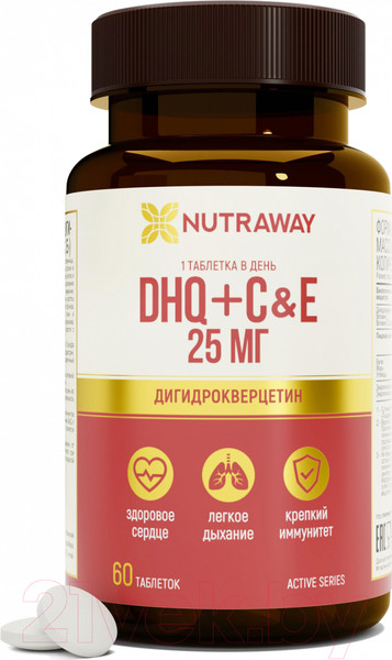 Изображение товара Комплексная пищевая добавка Nutraway DHQ + C&E Дигидрокверцетин с витаминами С, Е (60шт)