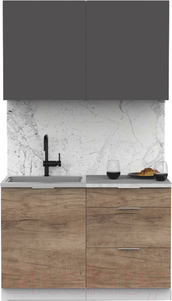Изображение товара Кухонный гарнитур Интермебель Микс Топ-1 1.2м (графит серый/дуб каньон/мрамор лацио белый)