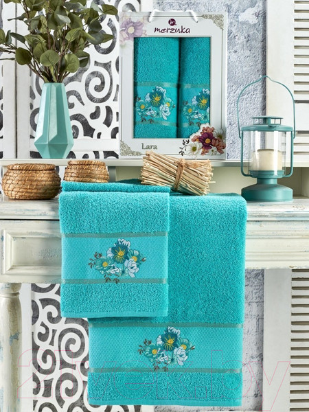 Изображение товара Набор полотенец Merzuka Lara 50x90/70x140 / 11782 (бирюзовый)