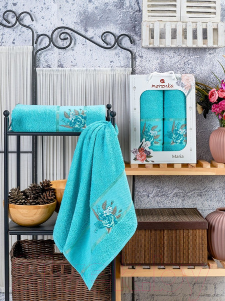 Изображение товара Набор полотенец Merzuka Maria 50x90/70x140 / 11784 (бирюзовый)