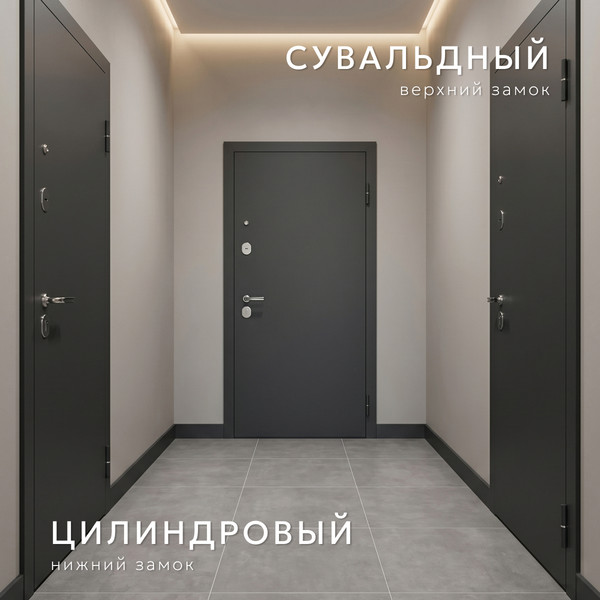 Изображение товара Входная дверь Guard С зеркалом 86x205 правая (графит/бьянко)