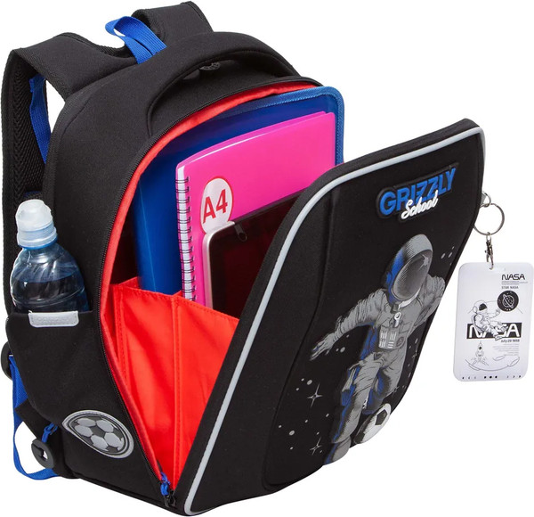 Изображение товара Школьный рюкзак Grizzly RAf-393-6 (черный/синий)