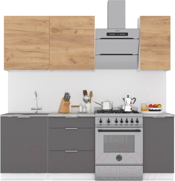 Изображение товара Кухонный гарнитур Интермебель Микс Топ-2 1.6м (дуб крафт золотой/графит серый/мрамор лацио белый)