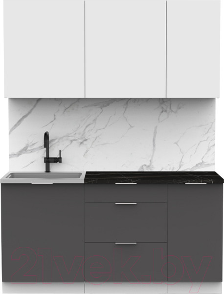 Изображение товара Кухонный гарнитур Интермебель Микс Топ-2 1.6м (белый премиум/графит серый/тунис)