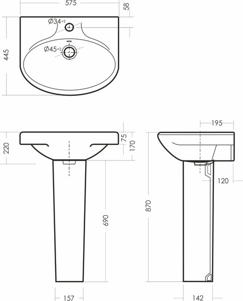 Изображение товара Умывальник Sanita Самарский 57 / SMRSAWB01