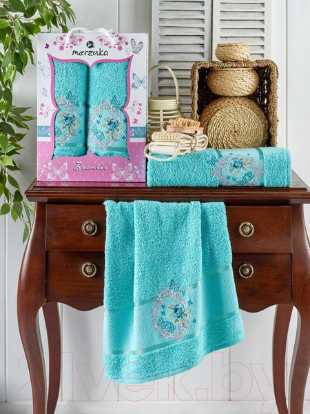 Изображение товара Набор полотенец Merzuka Brentis 50x90/70x140 в коробке / 10675 (бирюзовый)