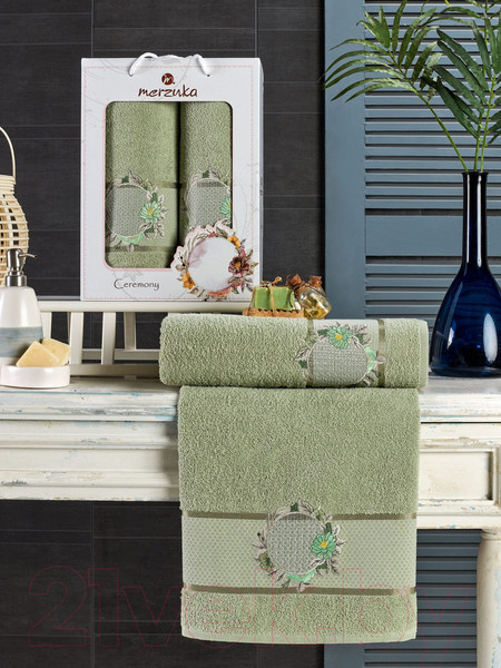 Изображение товара Набор полотенец Merzuka Ceremony 50x90/70x140 / 11776 (в коробке, зеленый)
