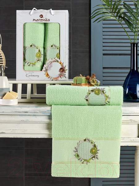 Изображение товара Набор полотенец Merzuka Ceremony 50x90/70x140 / 11776 (в коробке, фисташковый)