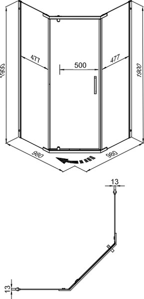 Изображение товара Душевой уголок Triton Дека 100x100 (хром, без поддона)