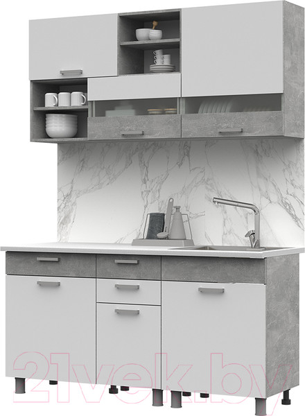 Изображение товара Кухонный гарнитур Стендмебель Денвер 1.6 (белый/ателье светлое)