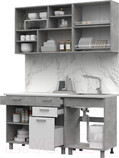 Изображение товара Кухонный гарнитур Стендмебель Денвер 1.6 (белый/ателье светлое)