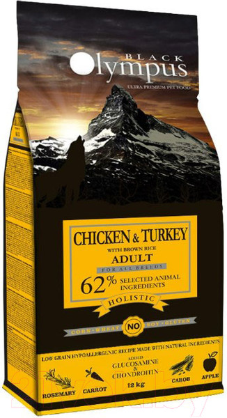 Изображение товара Сухой корм для собак Black Olympus Для взрослых всех пород курица и индейка с бурым рисом (12кг)
