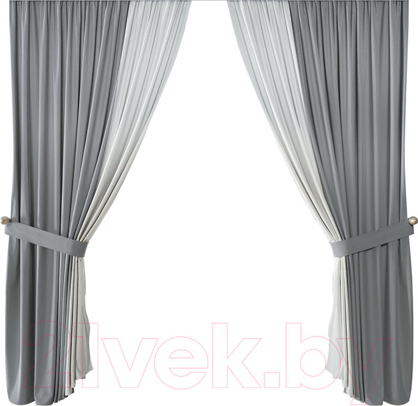 Изображение товара Комплект штор СуперТекСтиль Флора 360x270 (2 портьеры 180x270, серый/молочный)