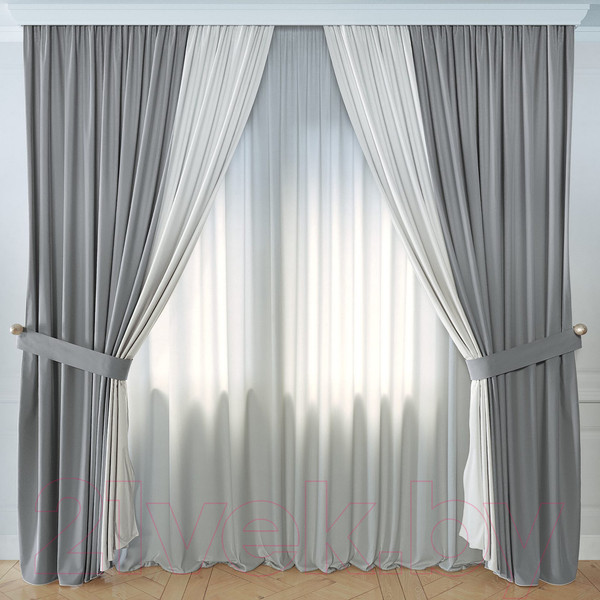 Изображение товара Комплект штор СуперТекСтиль Флора 360x270 (2 портьеры 180x270, серый/молочный)