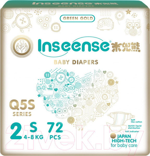 Изображение товара Подгузники детские Inseense Q5S S 4-8 кг / Ins72744 (72шт)