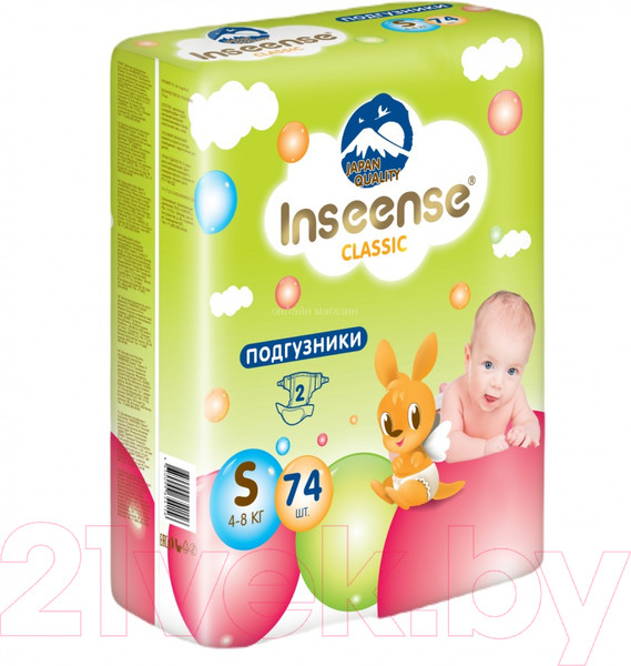 Изображение товара Подгузники детские Inseense Classic Plus S 4-8 кг / InsCS74Lime (74шт)