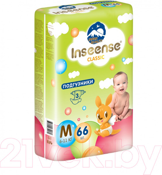 Изображение товара Подгузники детские Inseense Classic Plus M 6-11 кг / InsCM66Lime (66шт)