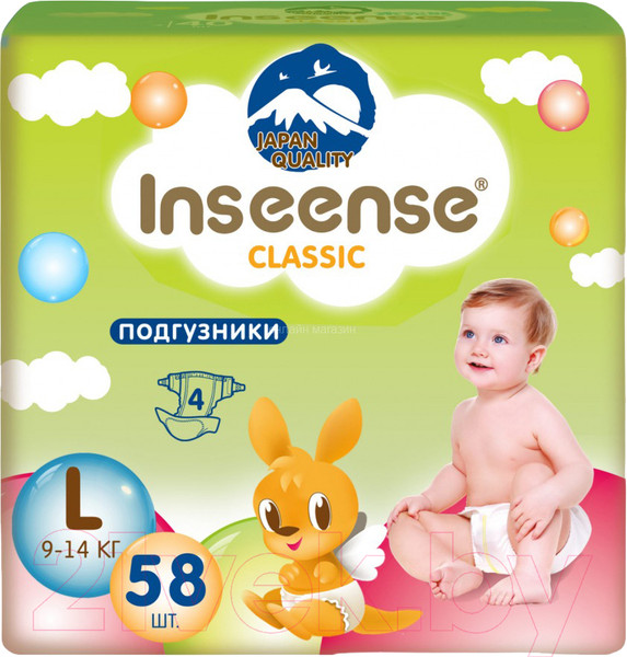 Изображение товара Подгузники детские Inseense Classic Plus L 9-14 кг / InsCL58Lime (58шт)