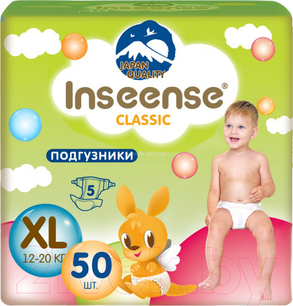 Изображение товара Подгузники детские Inseense Classic Plus XL 12-20 кг / InsCXL50Lime (50шт)
