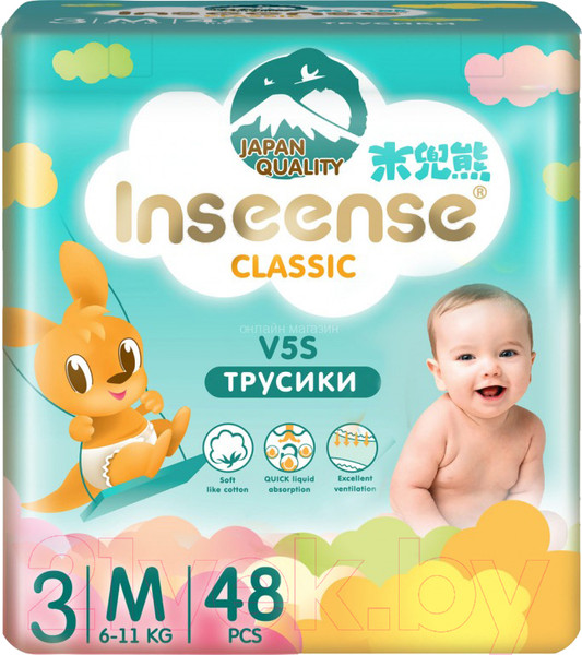 Изображение товара Подгузники-трусики детские Inseense Classic V5S M 6-11 кг / InsCV5SM48Emer (48шт)