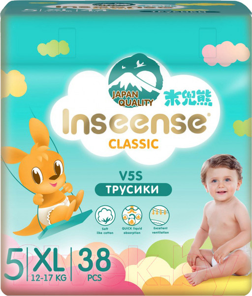 Изображение товара Подгузники-трусики детские Inseense Classic V5S XL 12-17 кг / InsCV5SXL38Emer (38шт)