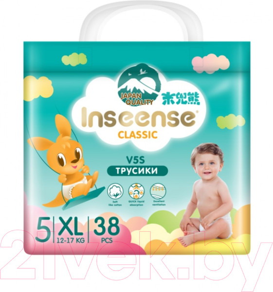 Изображение товара Подгузники-трусики детские Inseense Classic V5S XL 12-17 кг / InsCV5SXL38Emer (38шт)