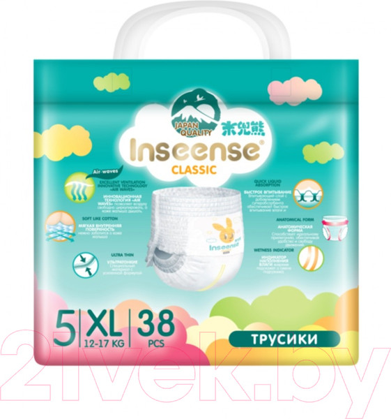 Изображение товара Подгузники-трусики детские Inseense Classic V5S XL 12-17 кг / InsCV5SXL38Emer (38шт)
