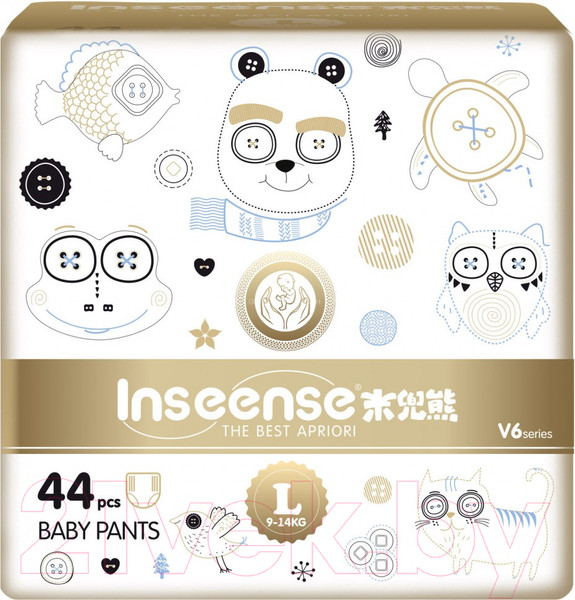 Изображение товара Подгузники-трусики детские Inseense Супертонкие V6 L 9-14 кг / Ins44gold (44шт)