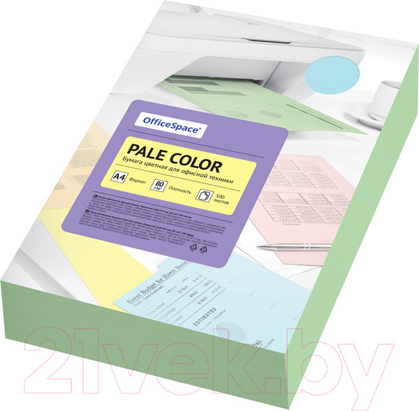 Изображение товара Набор цветной бумаги OfficeSpace Pale Color А4 / 356860 (500л, зеленый)