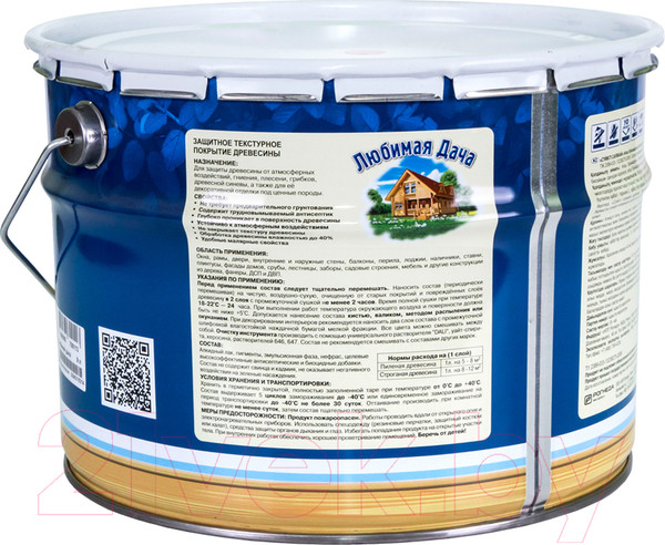 Изображение товара Защитно-декоративный состав Любимая дача Для дерева (9л, рябина)