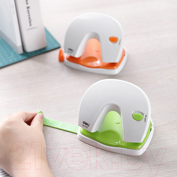 Изображение товара Дырокол Deli Vivid / 0123 (белый/салатовый)