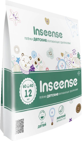 Изображение товара Набор пеленок одноразовых детских Inseense 60х40 / Ins6412 (12шт)