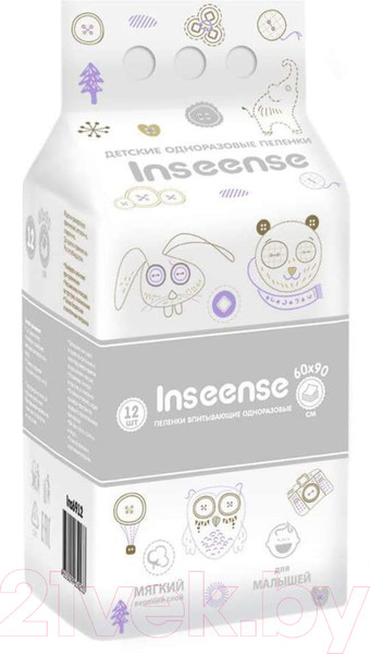 Изображение товара Набор пеленок одноразовых детских Inseense 60x90 / Ins6912 (12шт)