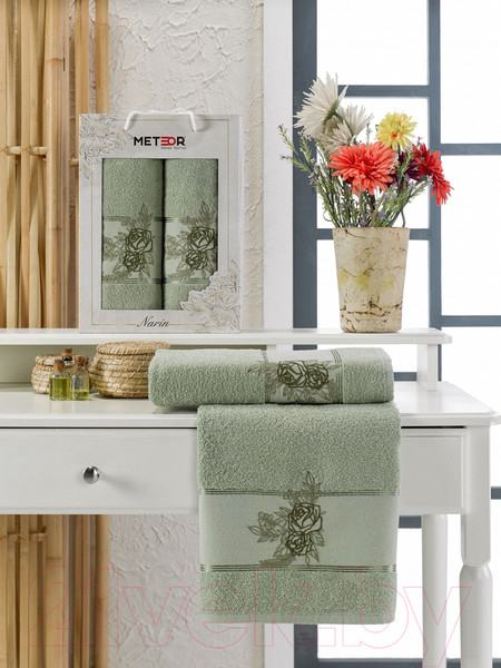 Изображение товара Набор полотенец METEOR Narin 50x90/70x140 / 11254 (в коробке, зеленый)
