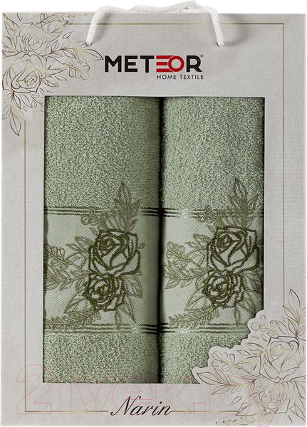 Изображение товара Набор полотенец METEOR Narin 50x90/70x140 / 11254 (в коробке, зеленый)