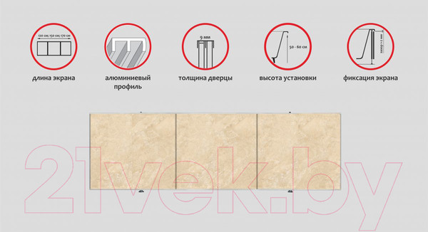 Изображение товара Экран для ванны Comfort Alumin Group Сахара 3D 120x50