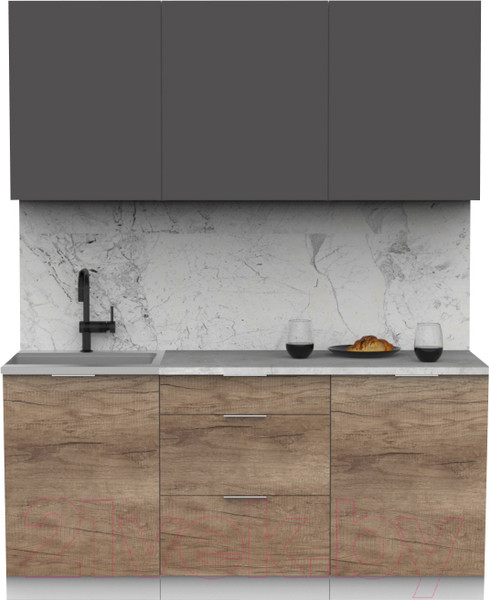 Изображение товара Кухонный гарнитур Интермебель Микс Топ-3 1.7м (графит серый/дуб каньон/мрамор лацио белый)