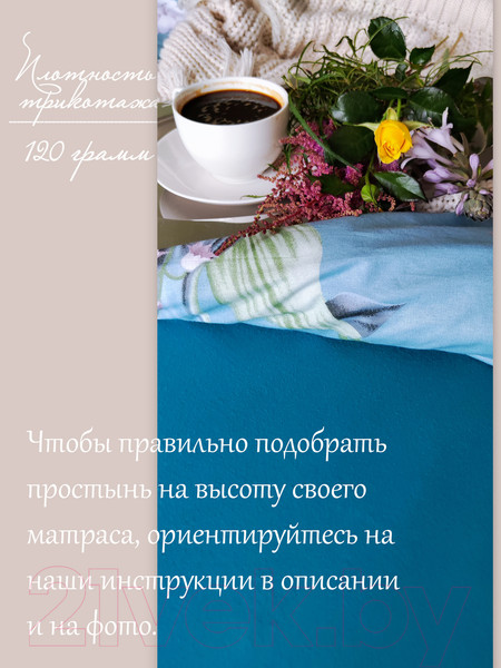 Изображение товара Простыня Luxsonia Трикотаж на резинке 120x200 / Мр0010-13 (морская волна)