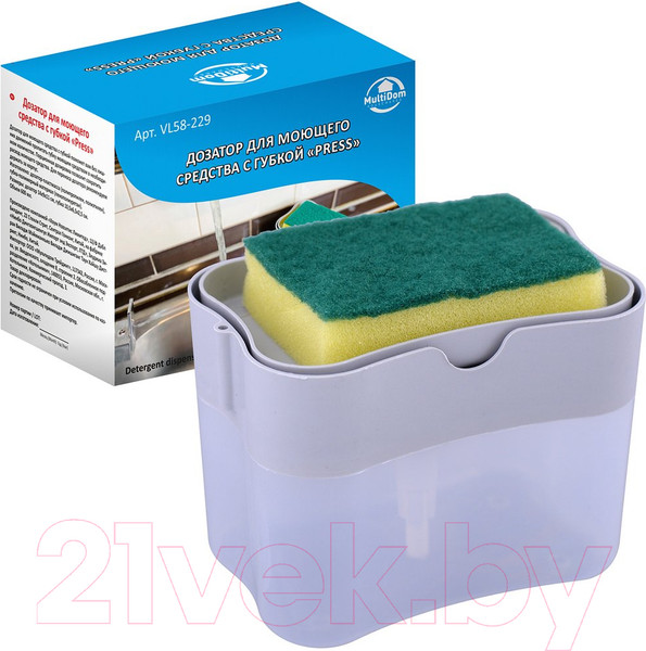 Изображение товара Дозатор моющего средства с губкой Мультидом Press VL58-229