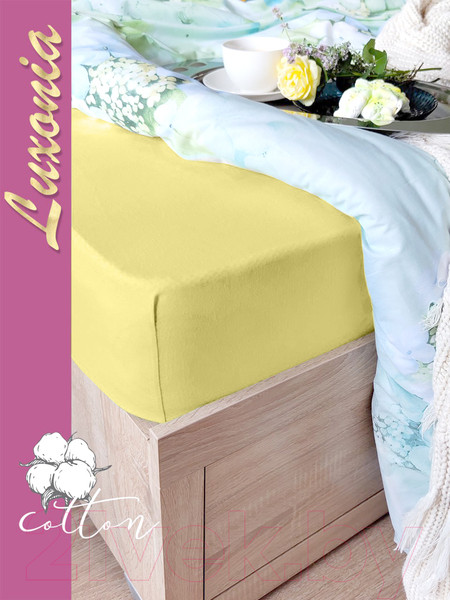 Изображение товара Простыня Luxsonia Трикотаж на резинке 120x200 / Мр0010-3 (нежно-желтый)