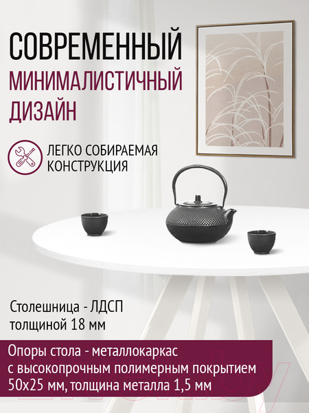 Изображение товара Обеденный стол Millwood Олесунн D1000 18мм (белый/металл белый)