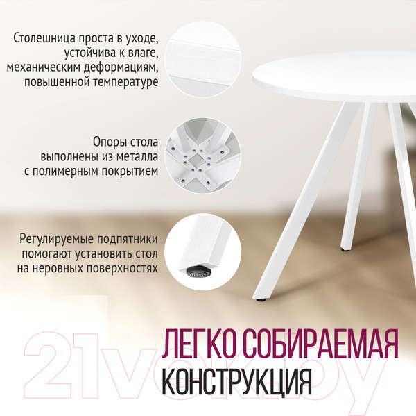 Изображение товара Обеденный стол Millwood Олесунн D1000 18мм (белый/металл белый)