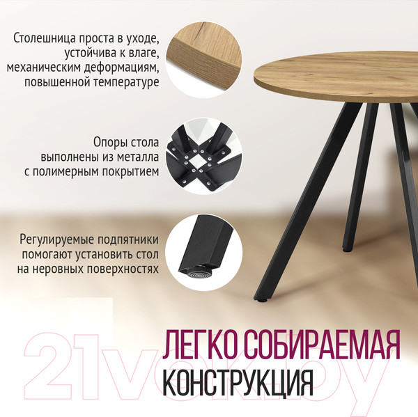 Изображение товара Обеденный стол Millwood Олесунн D1000 18мм (дуб золотой Craft/металл черный)