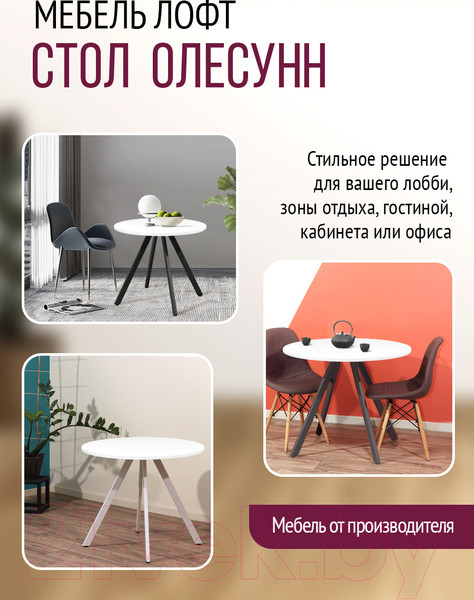 Изображение товара Обеденный стол Millwood Олесунн D1000 18мм (белый/металл черный)