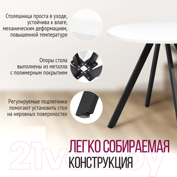 Изображение товара Обеденный стол Millwood Олесунн D1000 18мм (белый/металл черный)