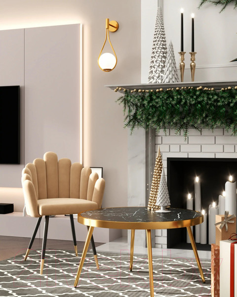 Изображение товара Журнальный столик Stool Group Гелиос 80x80 / ECT-134-TG (черный мрамор/сталь золото)