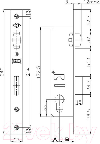 Изображение товара Замок врезной Kale 155 / 15535000005 (никель)