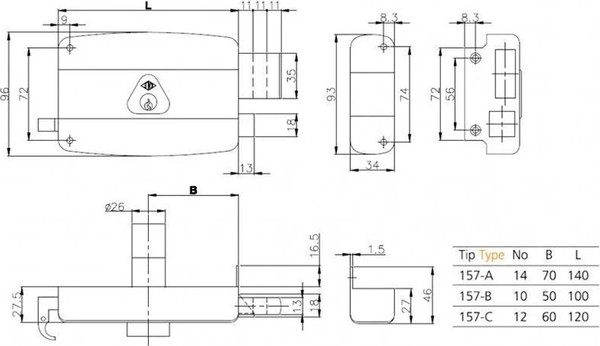 Изображение товара Замок накладной Kale 157B / 157B0000002 (черный, 3 ключа)